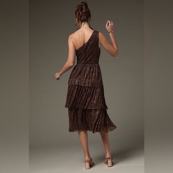 Francesca’s Eleanor One Shoulder Tiered Midi Dress - Picture 3 of 7